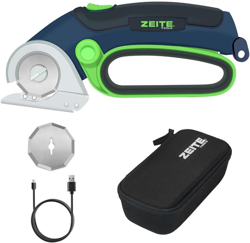 zeite 4V Cordless Electric Scissors with USB Charging Cable, 2 x Blade, 1 x Storage Case,Power Rotary Cutter for Cardboard Boxes,Fabric,Carpet Recycling,Gift for Men and Women - Image 1